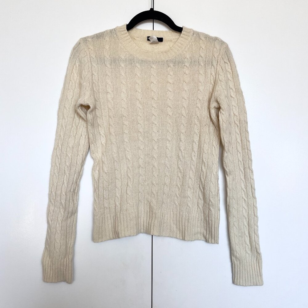 JCrew | Cream wool cashmere blend cable knit crew neck long sleeve sweater | M
